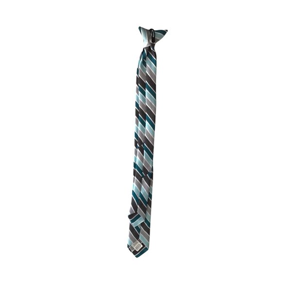 Mens Striped Tie Blue Gray & Black Polyester Blend - Picture 2 of 3